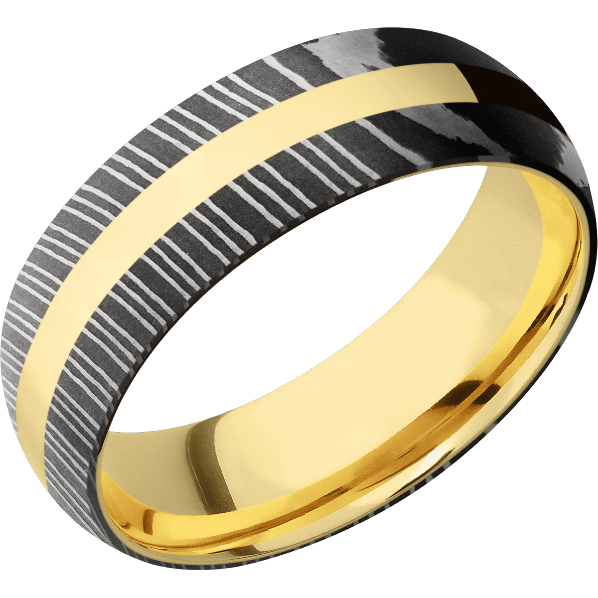 Damascus + Acid Finish + 18K Yellow Gold - Image 2