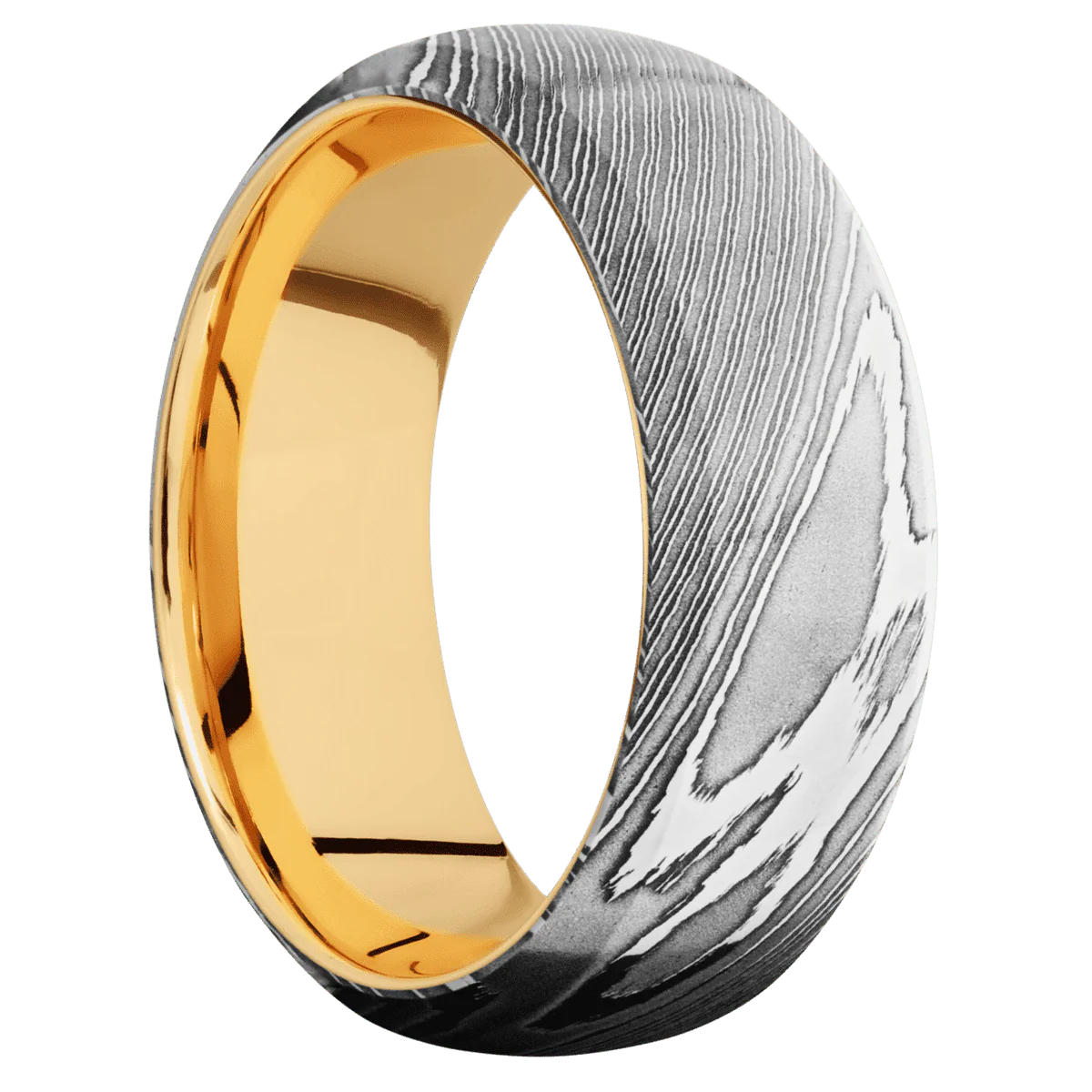 Damascus + Polish Finish + 10K Yellow Gold