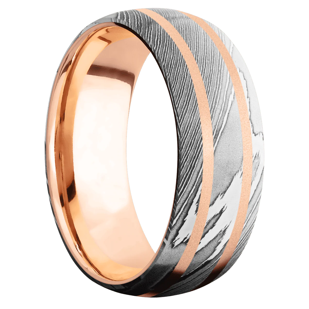 Damascus + Polish Finish + 14K Rose Gold