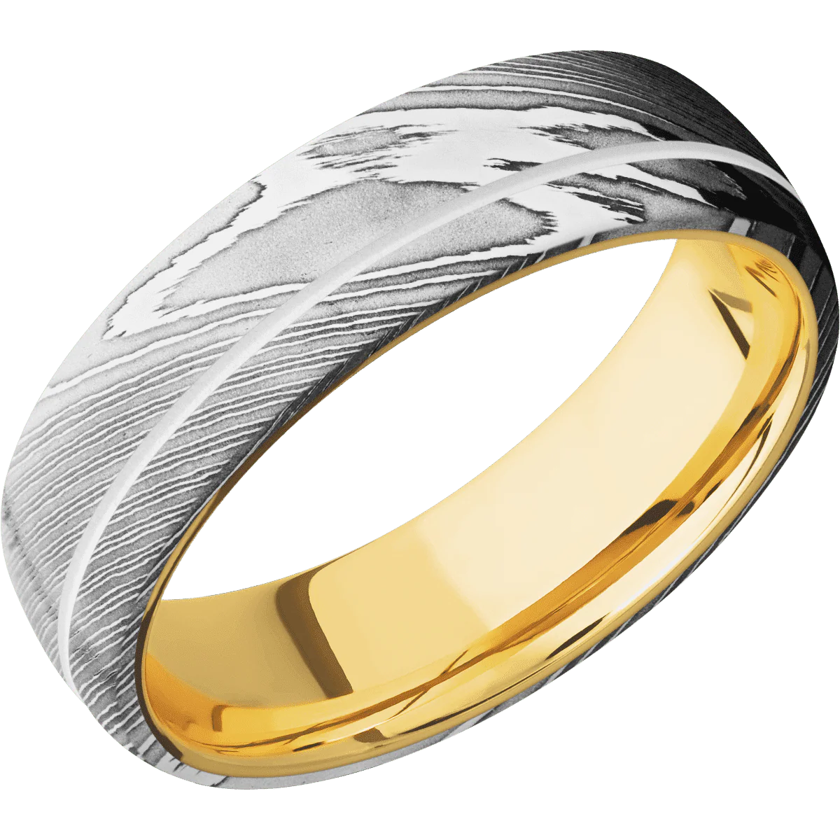 Damascus + Polish Finish + 18K Yellow Gold - Image 2