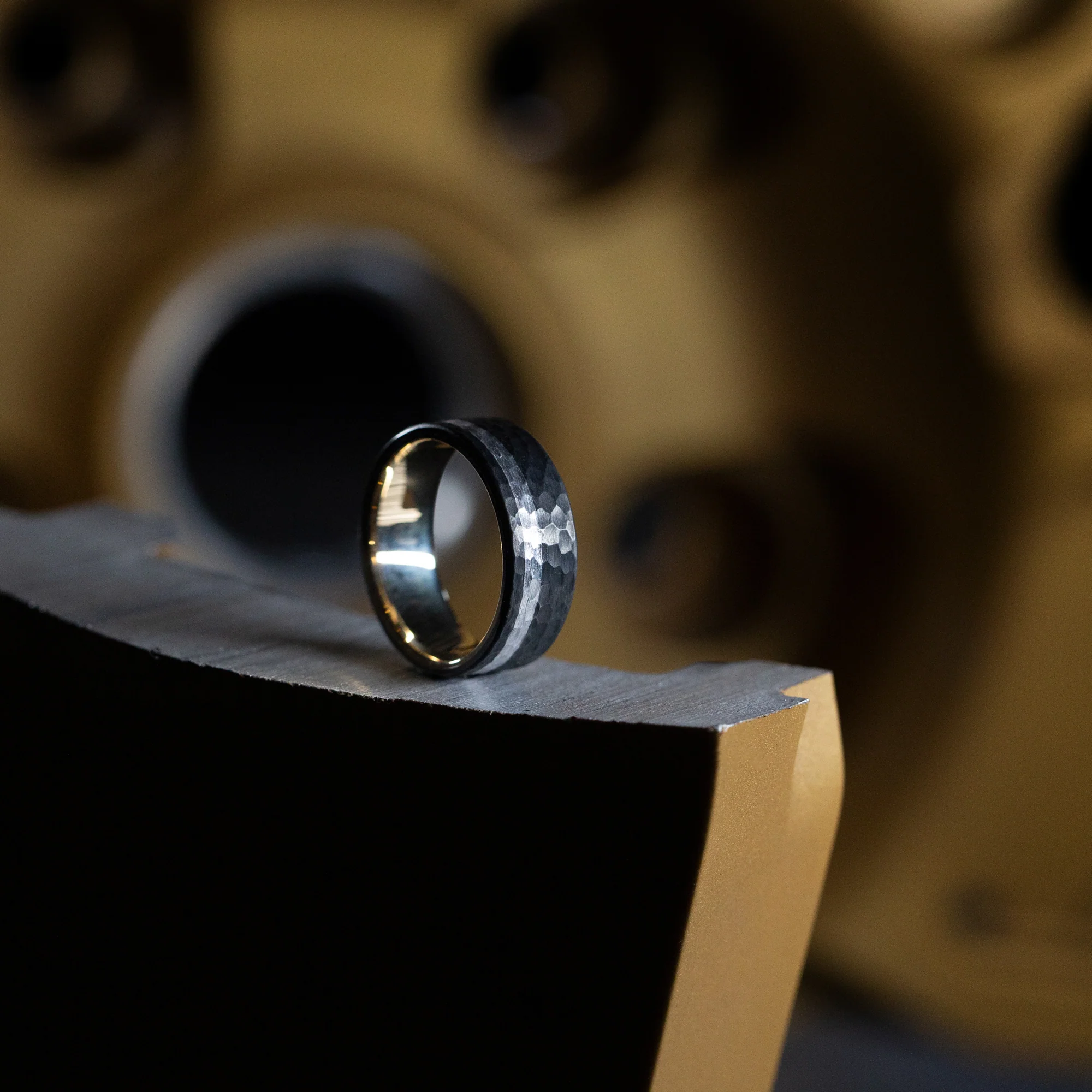 Darkened Tantalum Ring with Supercar Ron Authentic Supercar Wheel Inlay and 10K Gold Sleeve - Image 8