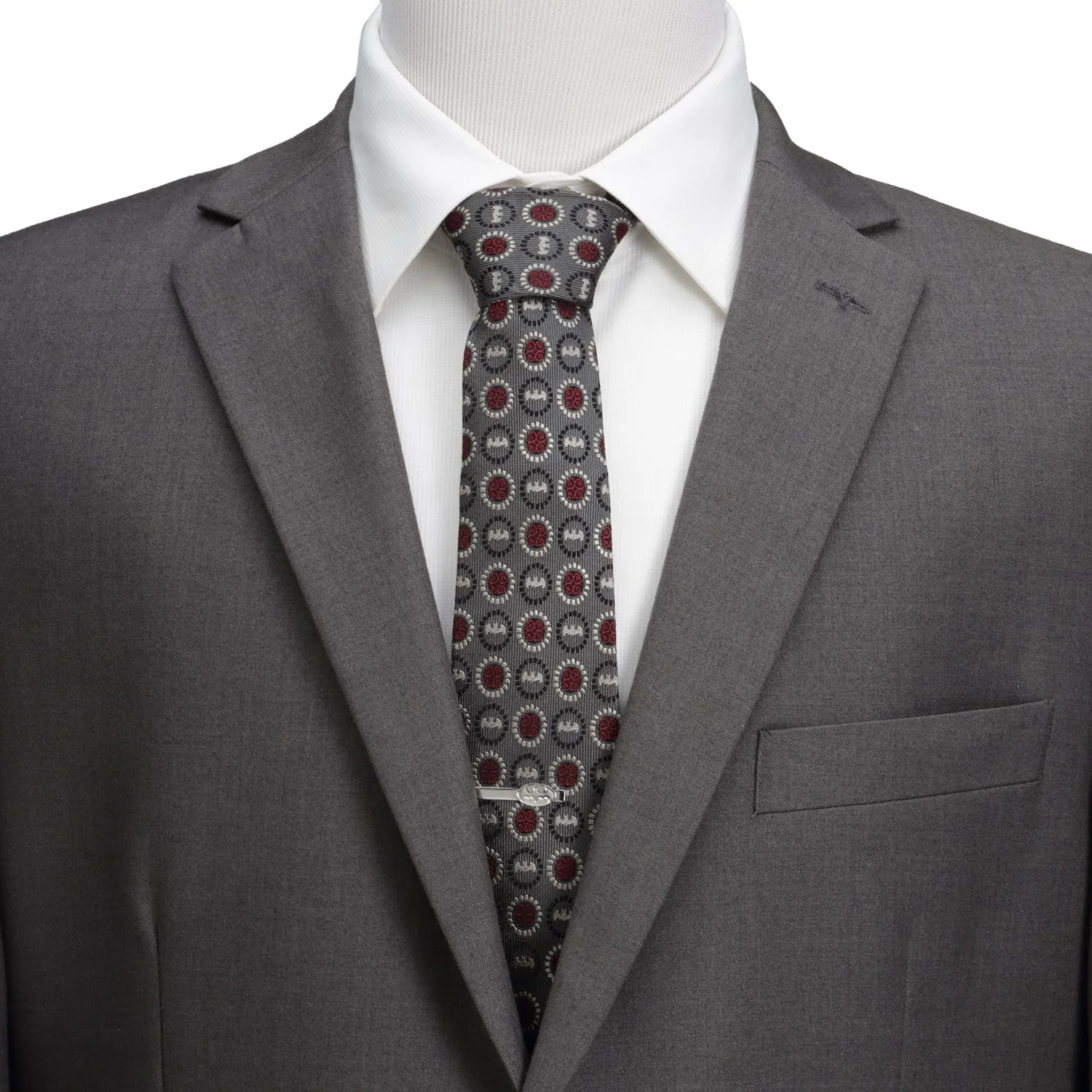 DC Batman Medallion Symbol Charcoal Silk Men's Tie - Image 2