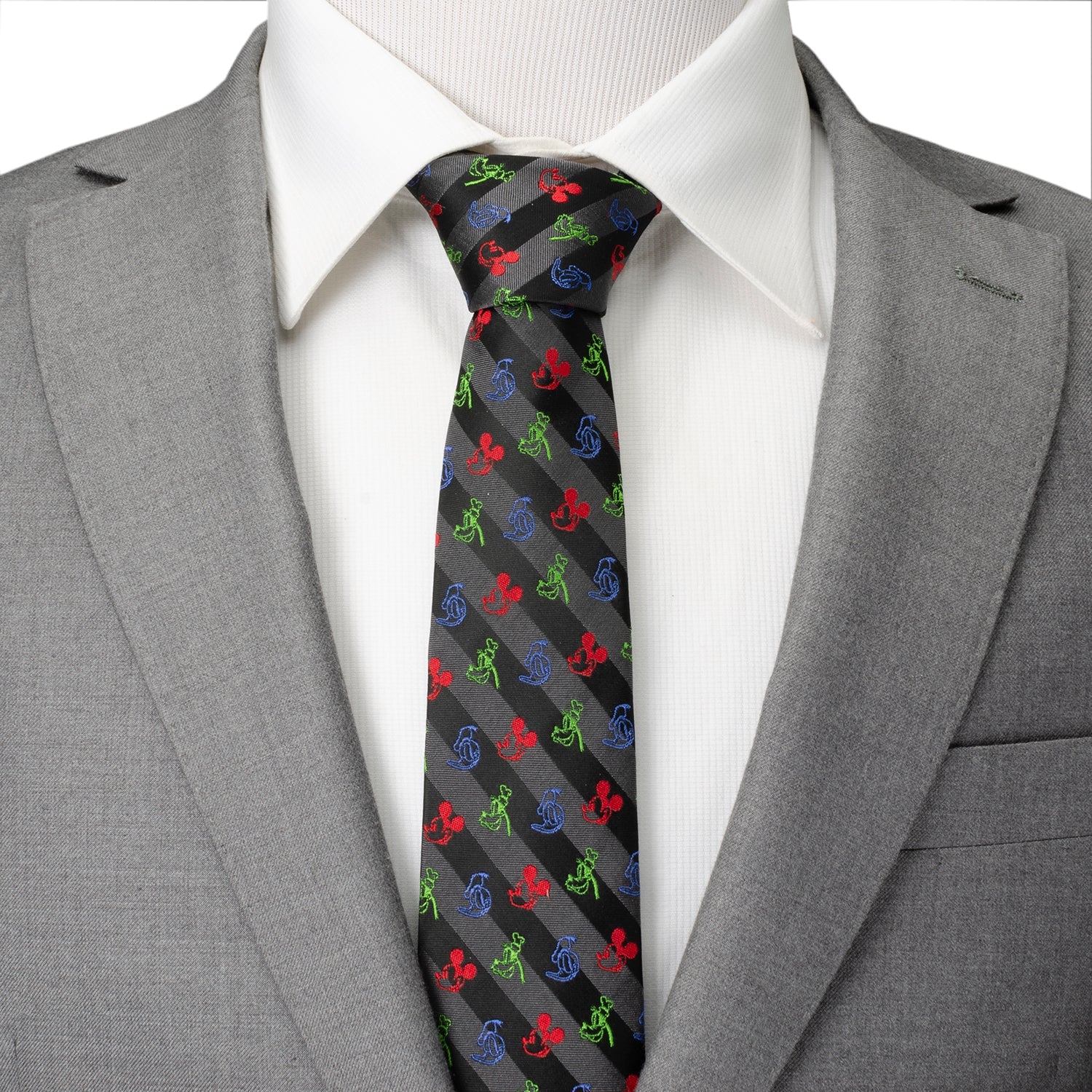 Disney Mickey and Friends Multi Black Stripe Men's Tie - Image 2