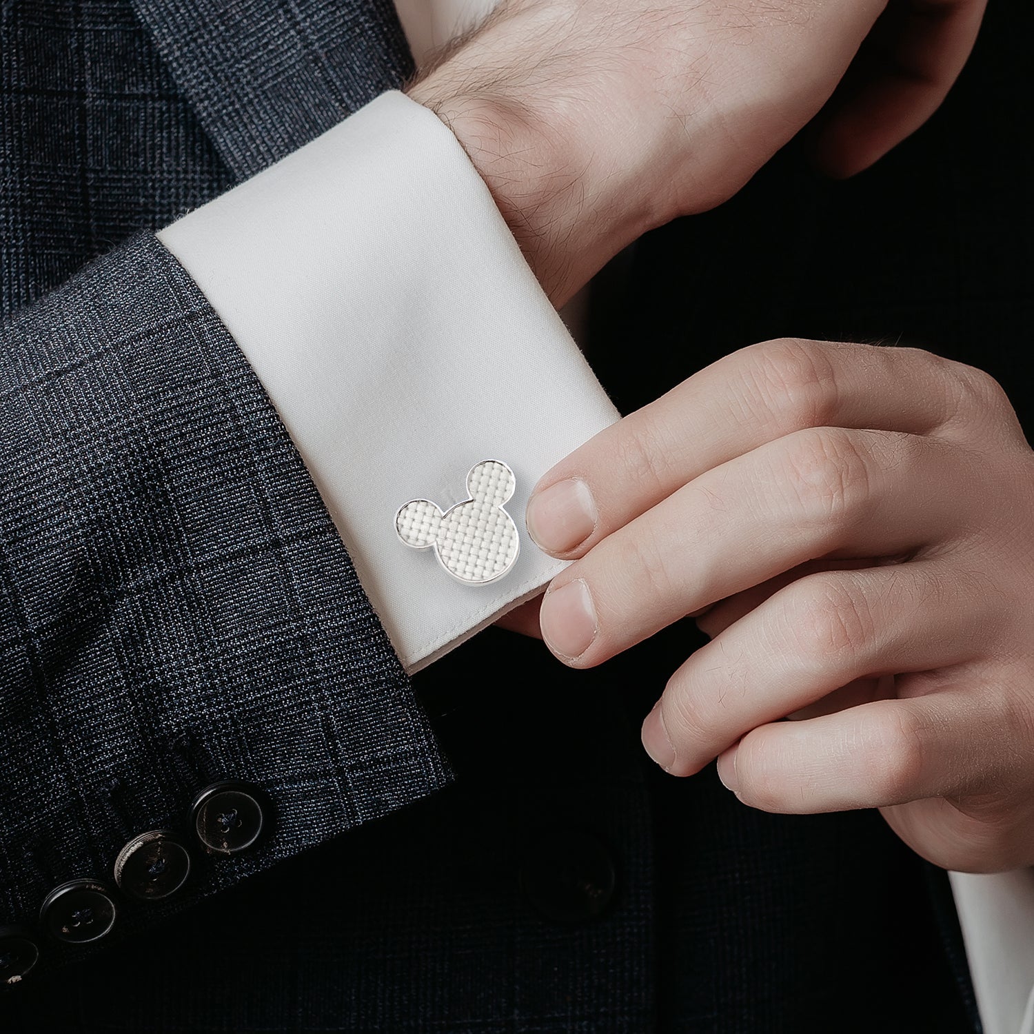 Disney Mickey Mouse Silhouette Basket Weave Cufflinks - Image 5