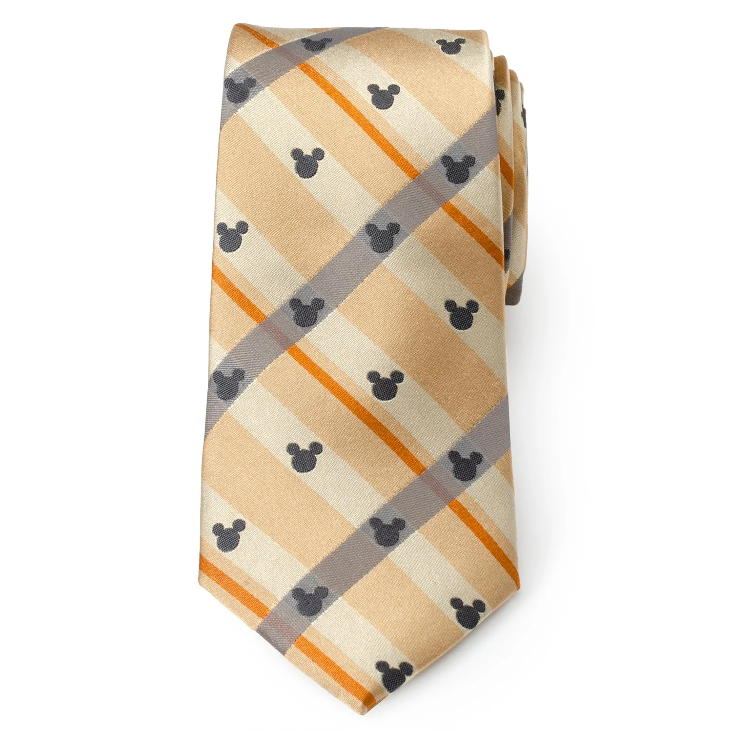 Disney Mickey Mouse Silhouette Tan Plaid Tie - Image 3
