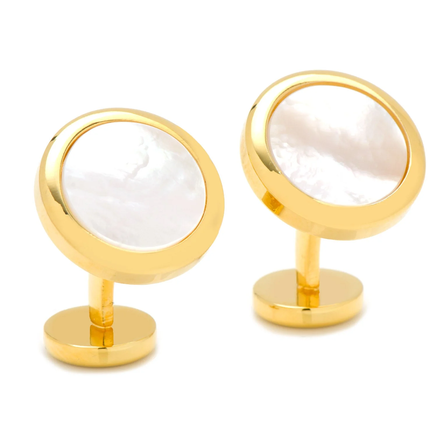 Double Sided Gold Mother of Pearl Round Beveled Cufflinks - Image 2