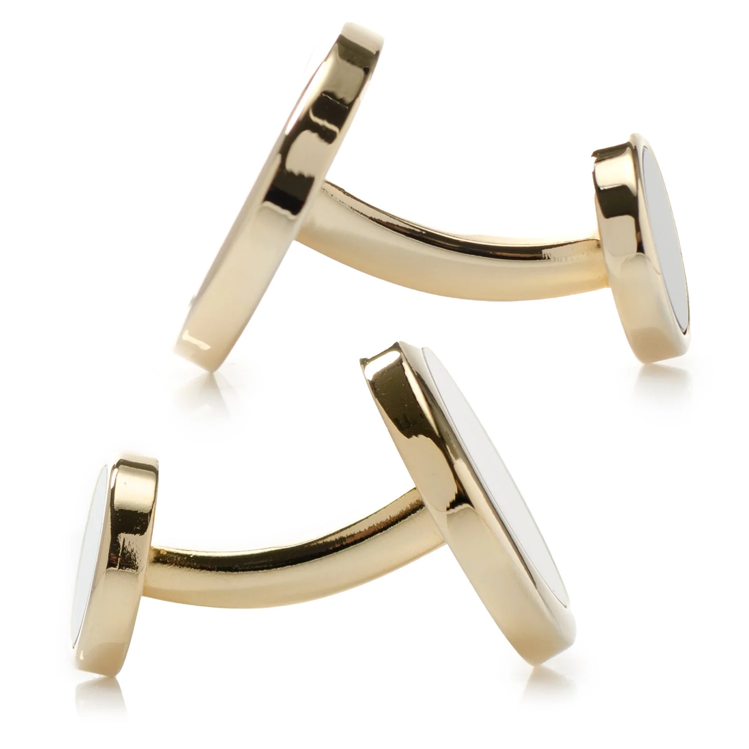 Double Sided Gold Mother of Pearl Round Beveled Cufflinks - Image 5