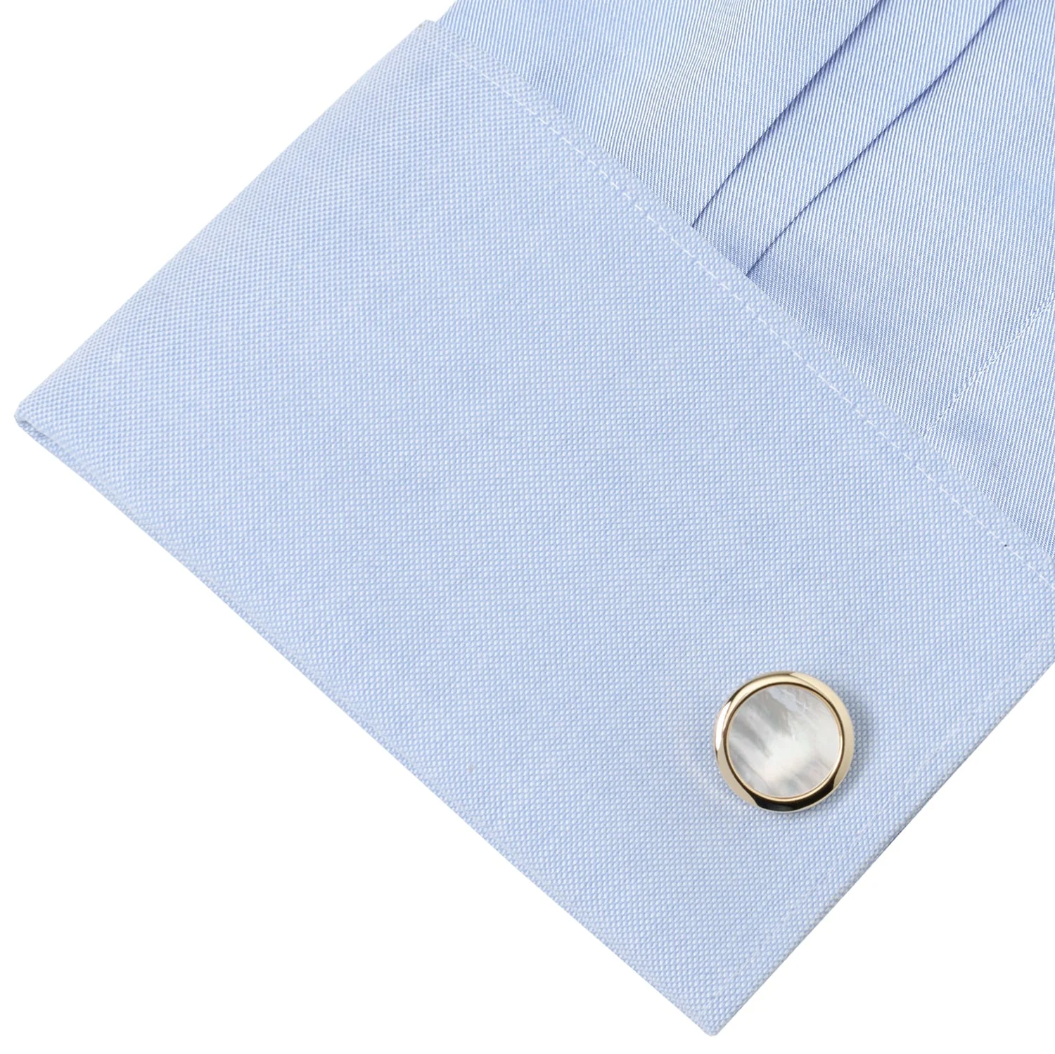 Double Sided Gold Mother of Pearl Round Beveled Cufflinks - Image 6