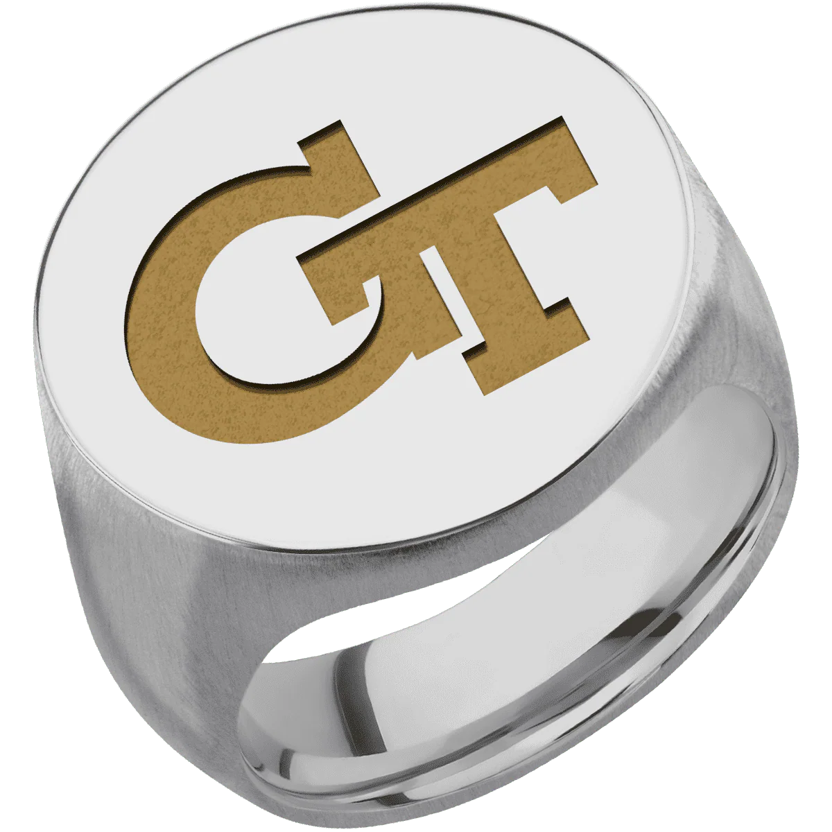 Extra Large Circle signet ring (22mm ) in Titanium, with a Wide style band and a Georgia Tech GT engraving. - Image 2