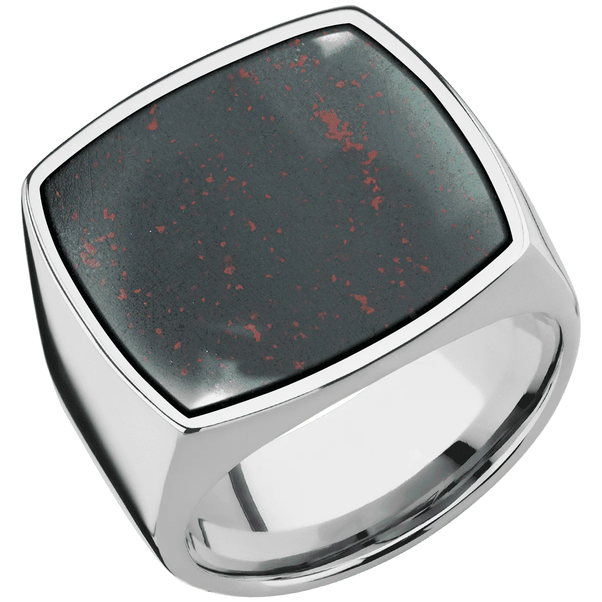 Extra Large Cushion signet ring (22x22mm) in Titanium, with a Wide style band, a Blood Stone inlay. - Image 2