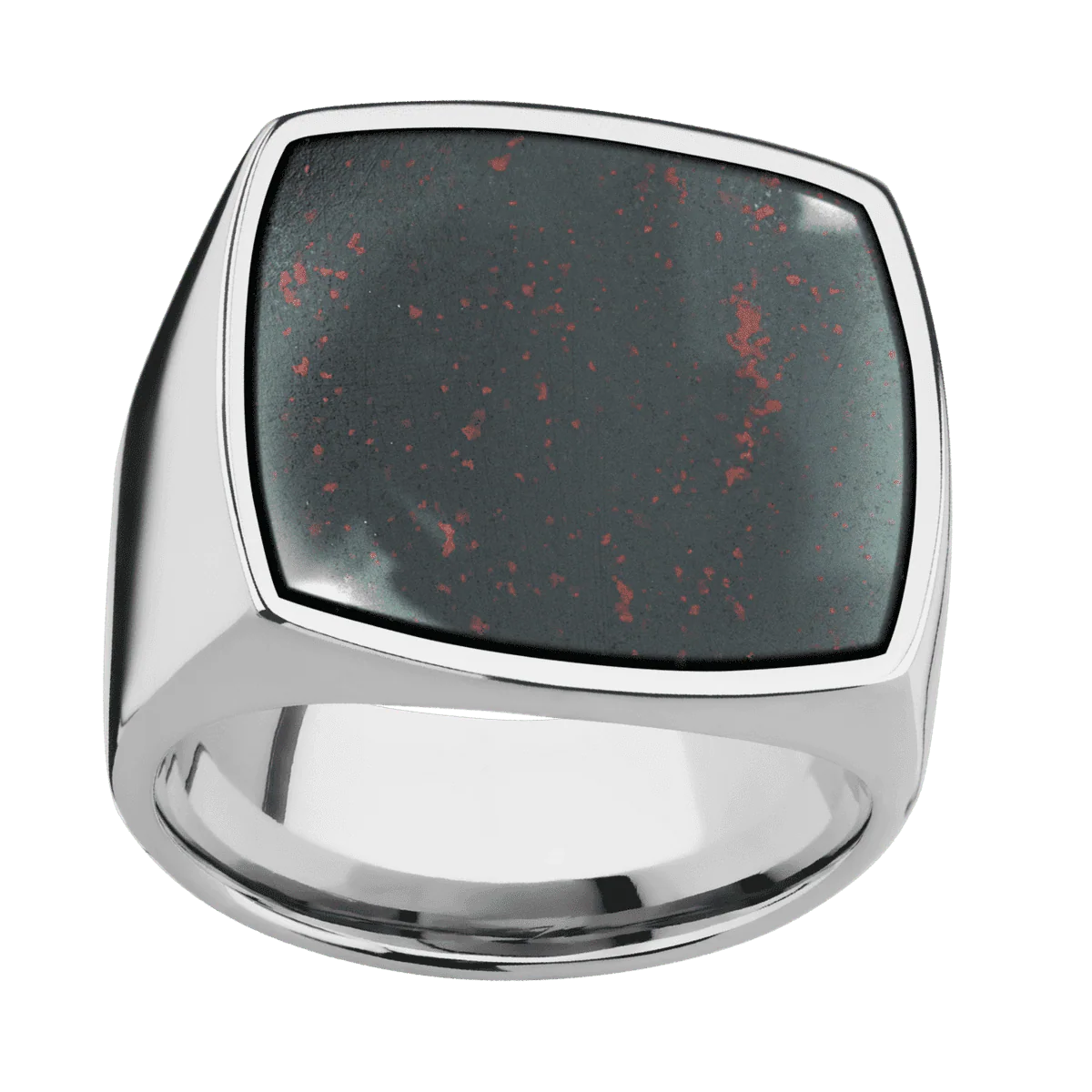 Extra Large Cushion signet ring (22x22mm) in Titanium, with a Wide style band, a Blood Stone inlay. - Image 3