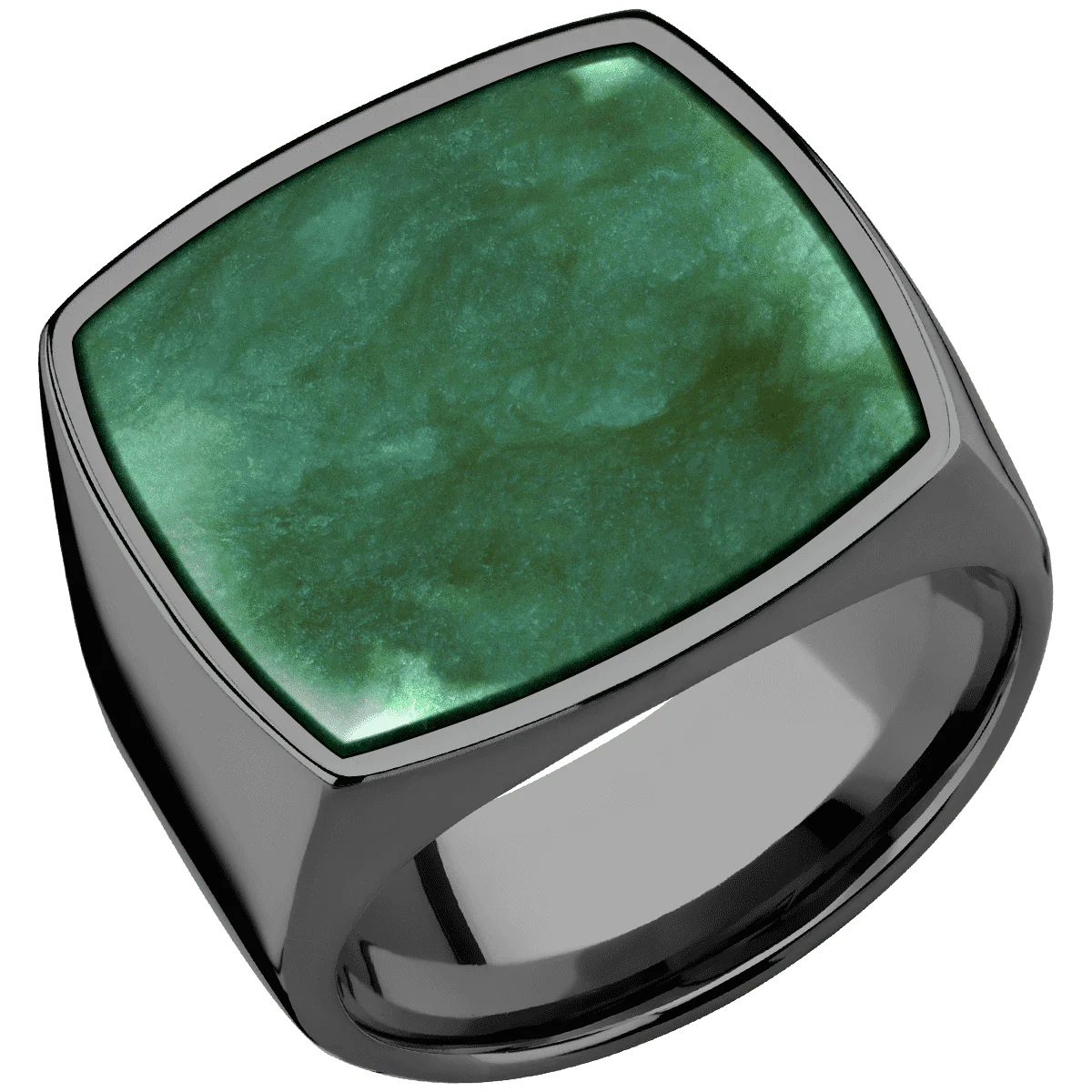 Extra Large Cushion signet ring (22x22mm) in Zirconium, with a Wide style band, a Washington Green Jade inlay. - Image 2