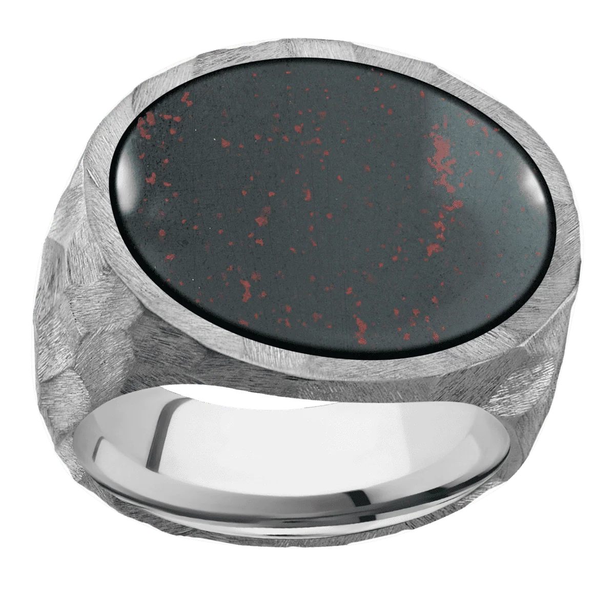 Extra Large Horizontal Oval signet ring (24x20mm) in Cobalt Chrome, with a Wide style band, a Blood Stone inlay. - Image 3