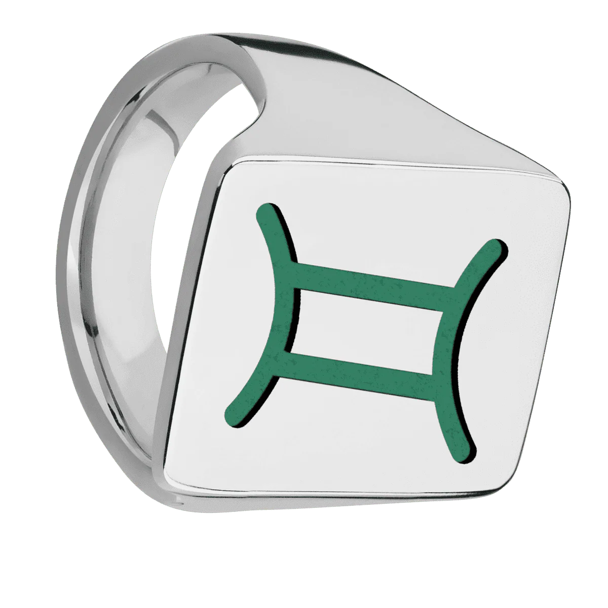 Extra Large Rectangle signet ring (24x17mm) in Titanium, with a Thin style band and a GEMINI engraving.
