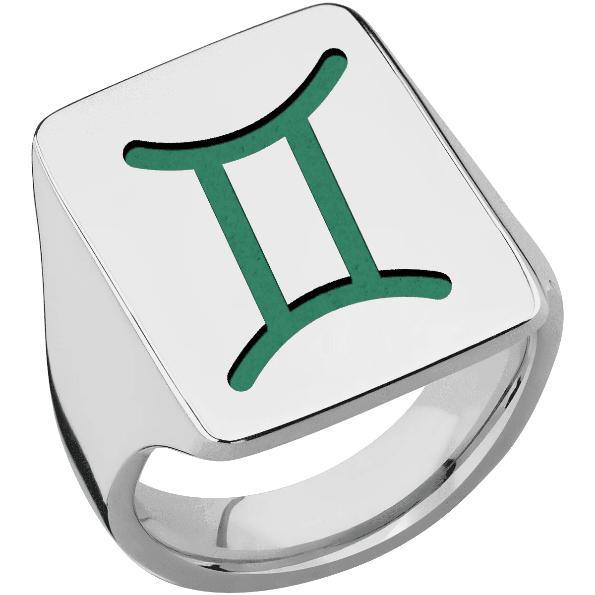 Extra Large Rectangle signet ring (24x17mm) in Titanium, with a Thin style band and a GEMINI engraving. - Image 2