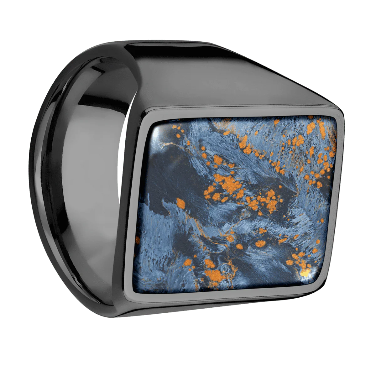 Extra Large Rectangle signet ring (24x17mm) in Zirconium, with a Wide style band, a Pietersite inlay.