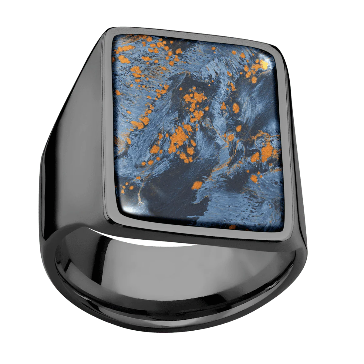 Extra Large Rectangle signet ring (24x17mm) in Zirconium, with a Wide style band, a Pietersite inlay. - Image 3