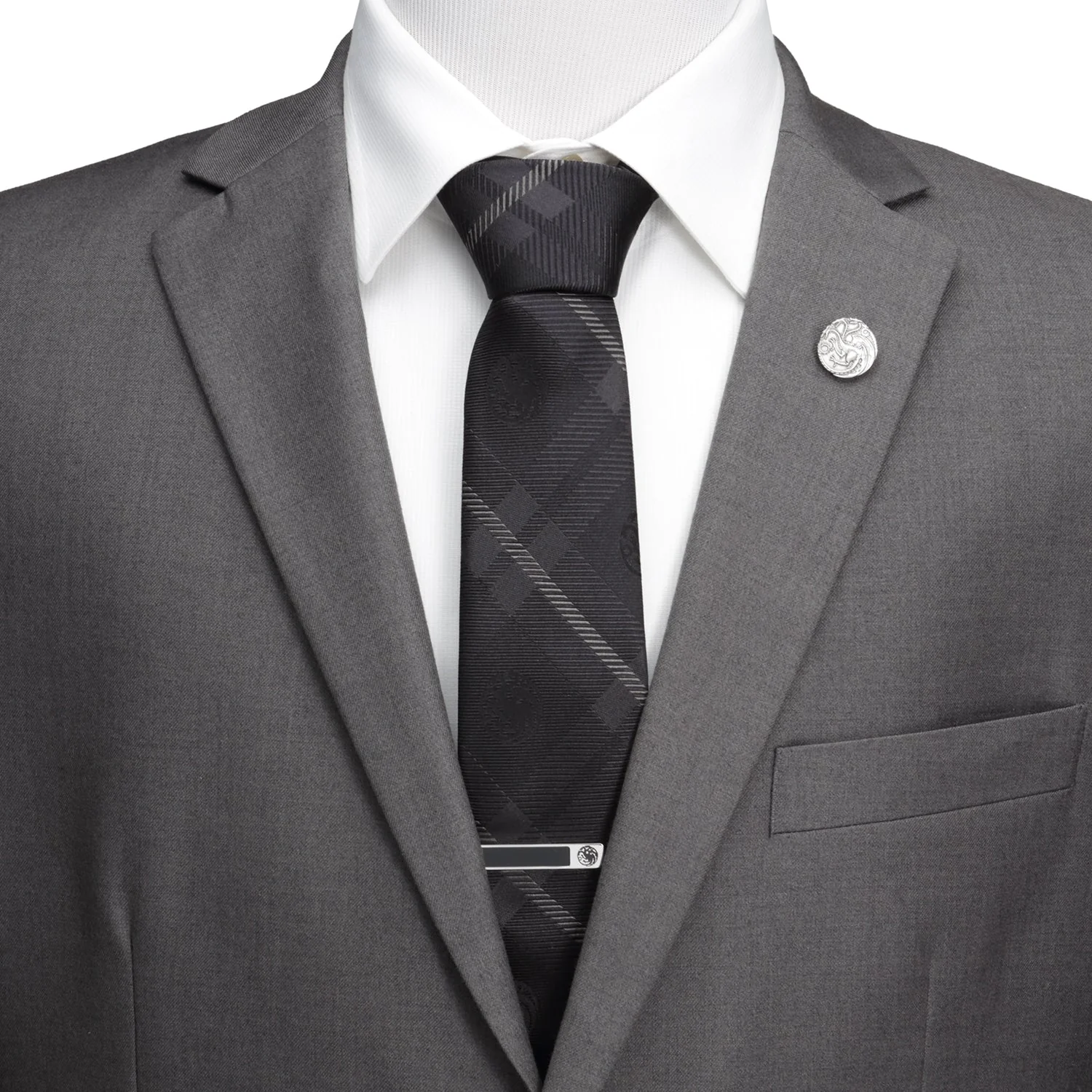 Game of Thrones Targaryen Dragon Black Plaid Silk Men's Tie - Image 2