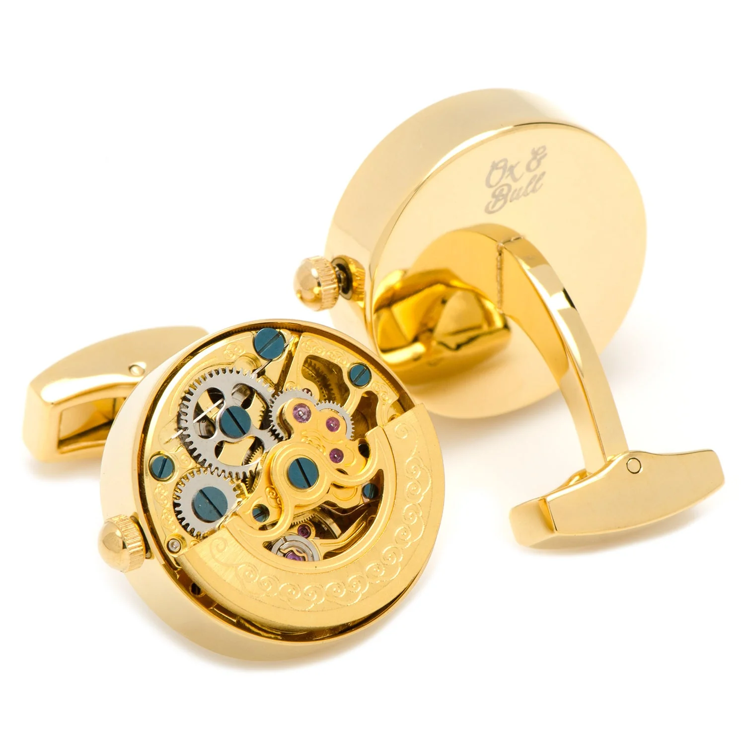 Gold on Gold Kinetic Watch Movement Cufflinks - Image 3