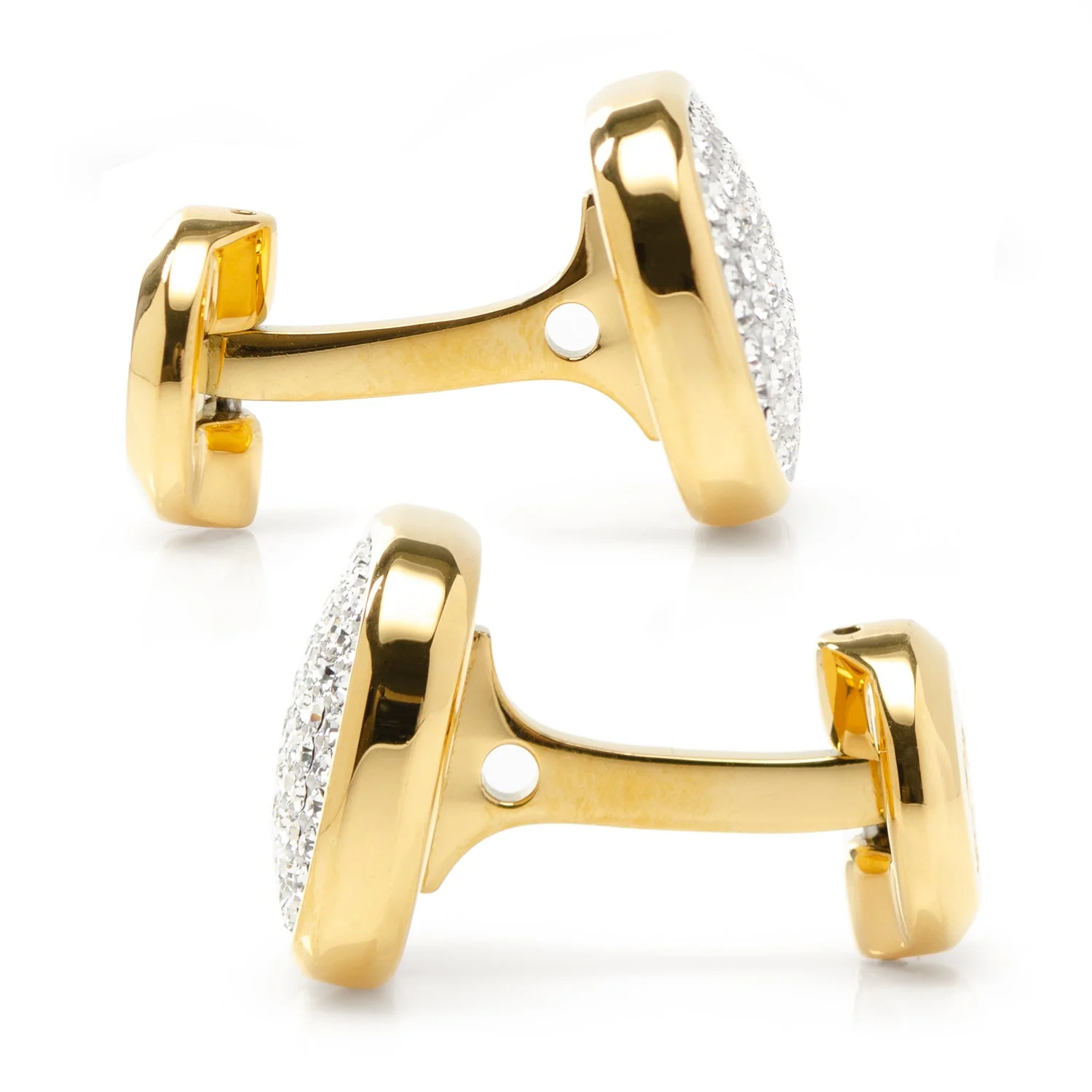 Gold Stainless Steel White Pave Crystal Cufflinks - Image 5