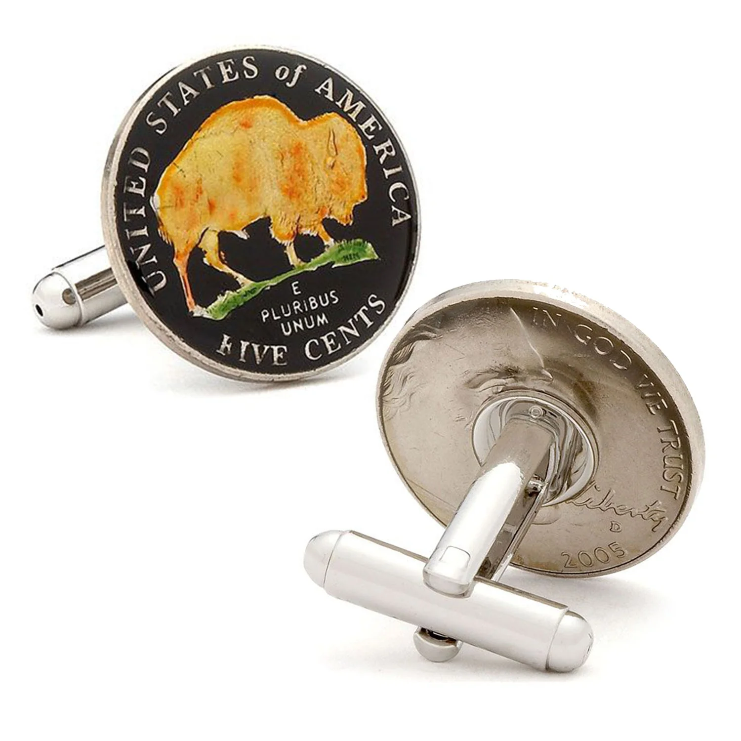Hand Painted American Buffalo Nickel Coin Cufflinks - Image 2