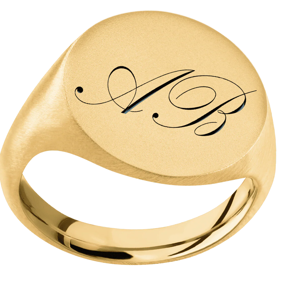 Large Circle signet ring (18mm) in 10K Yellow Gold, with a Thin style band and a Kunstler Script 2 engraving. - Image 3