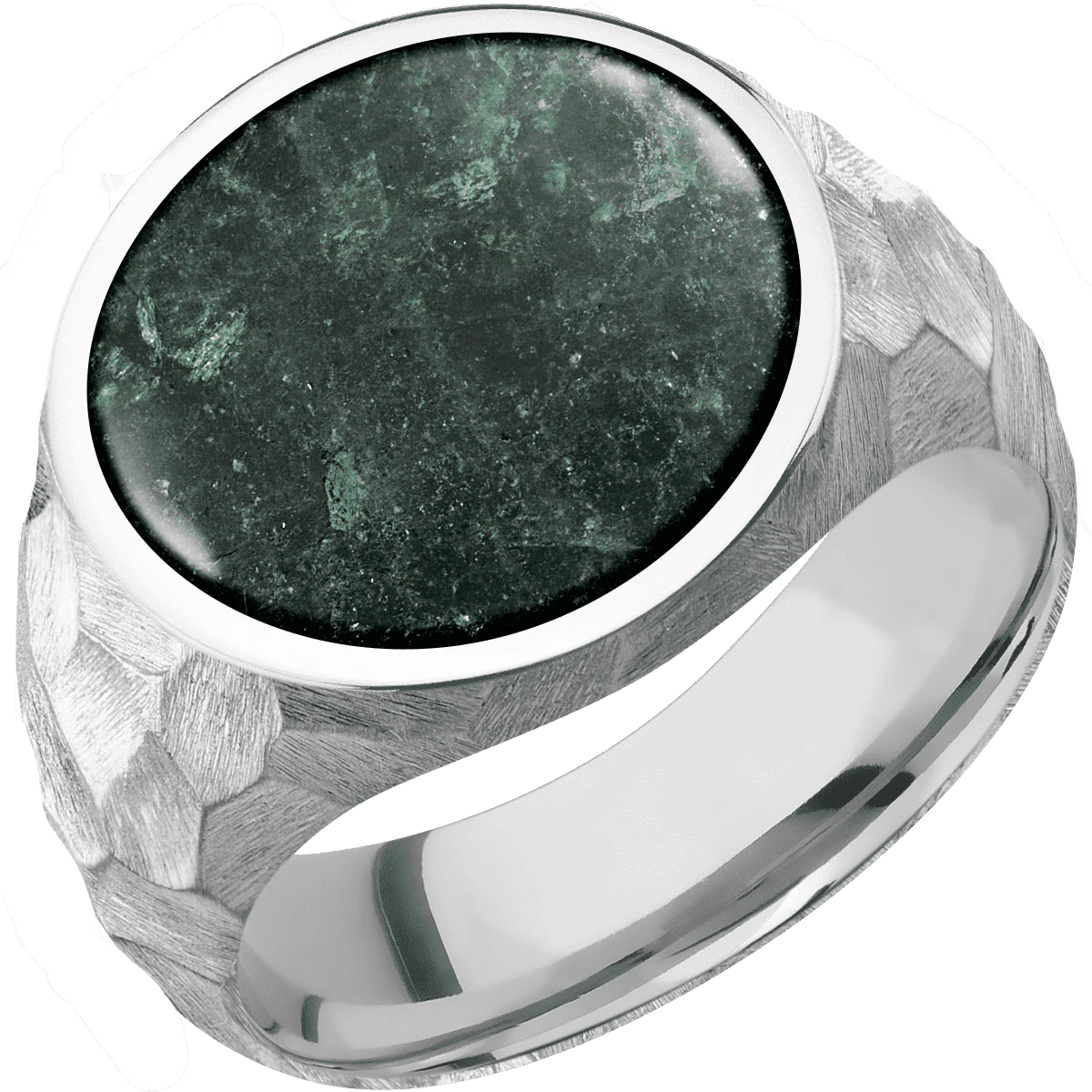 Large Circle signet ring (18mm) in 14K White Gold, with a Wide style band, an Aventurine inlay. - Image 2
