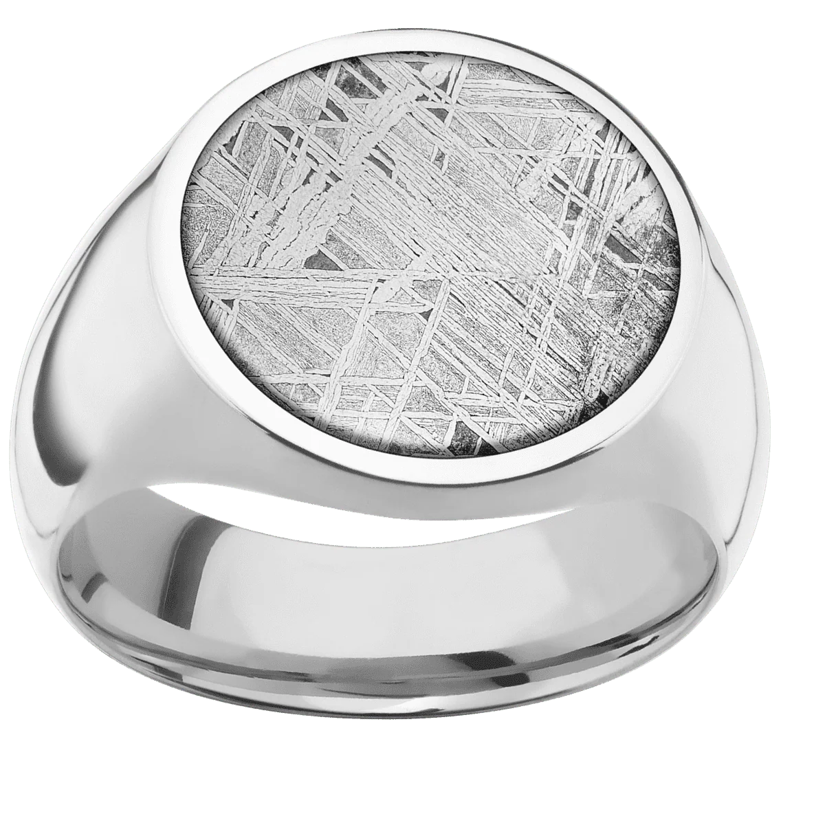 Large Circle signet ring (18mm) in Platinum, with a Wide style band, a Meteorite inlay. - Image 3