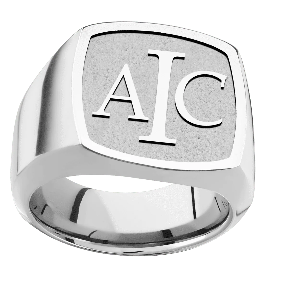 Large Cushion signet ring (18x18mm) in Cobalt Chrome, with a Wide style band and a Book Antiqua 3 Rev engraving. - Image 3