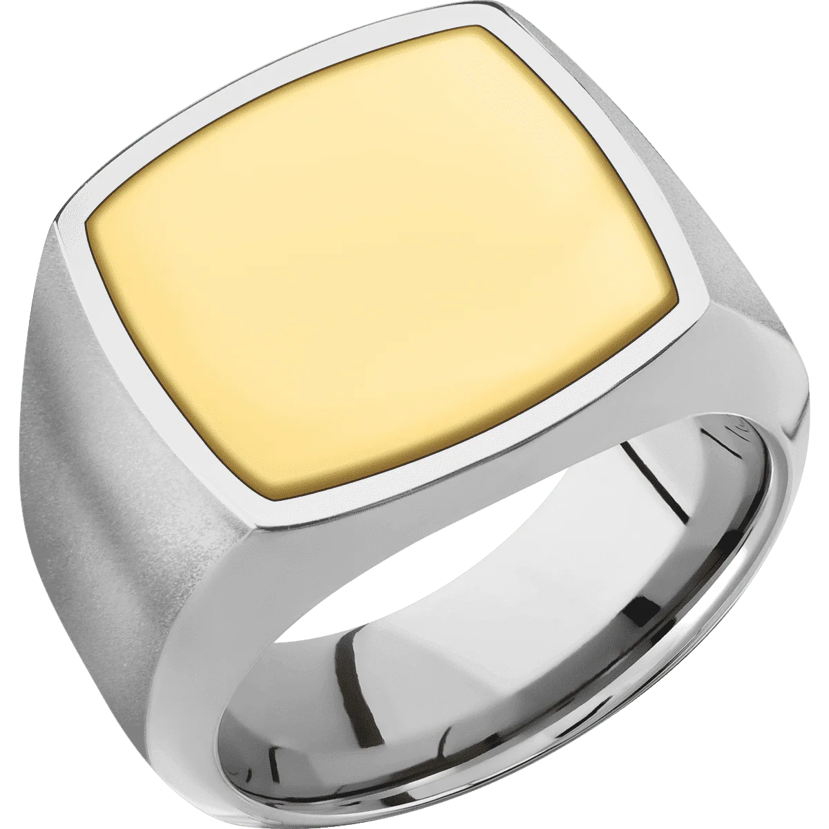 Large Cushion signet ring (18x18mm) in Titanium, with a Wide style band, a 14K Yellow Gold inlay. - Image 2