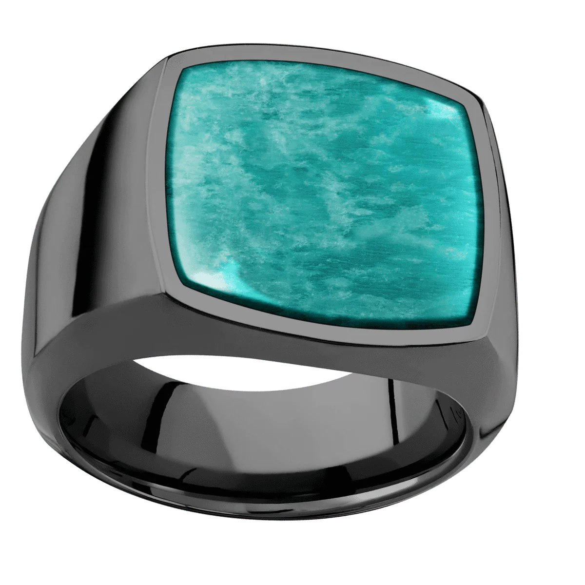 Large Cushion signet ring (18x18mm) in Zirconium, with a Wide style band, an Amazonite inlay. - Image 3