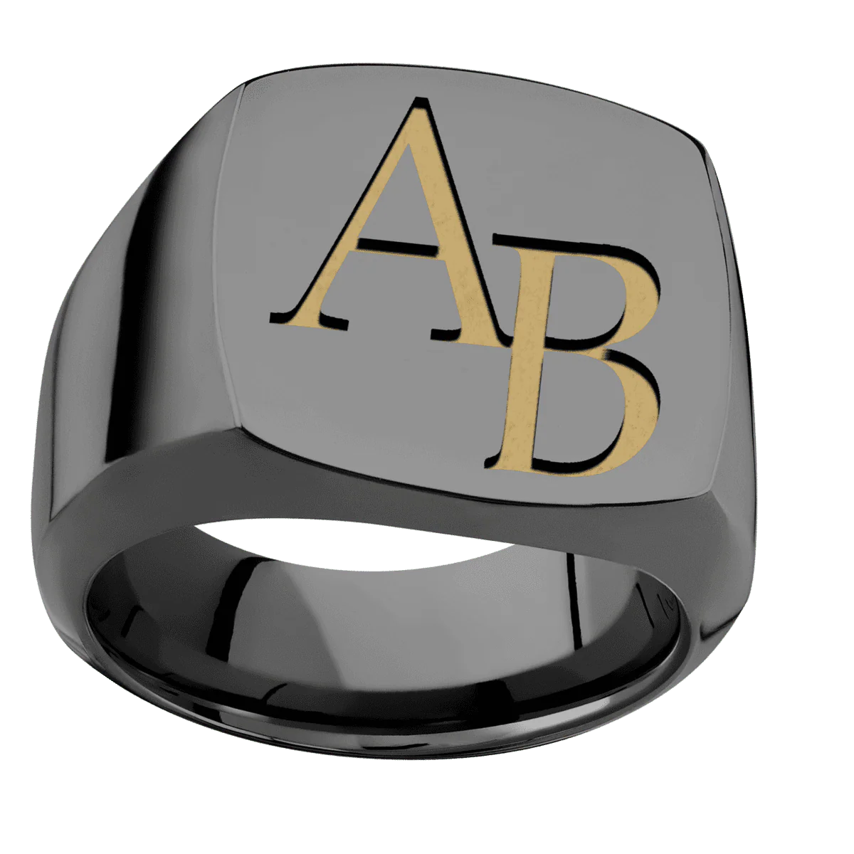 Large Cushion signet ring (18x18mm) in Zirconium, with a Wide style band and a Book Antiqua 2 engraving. - Image 3