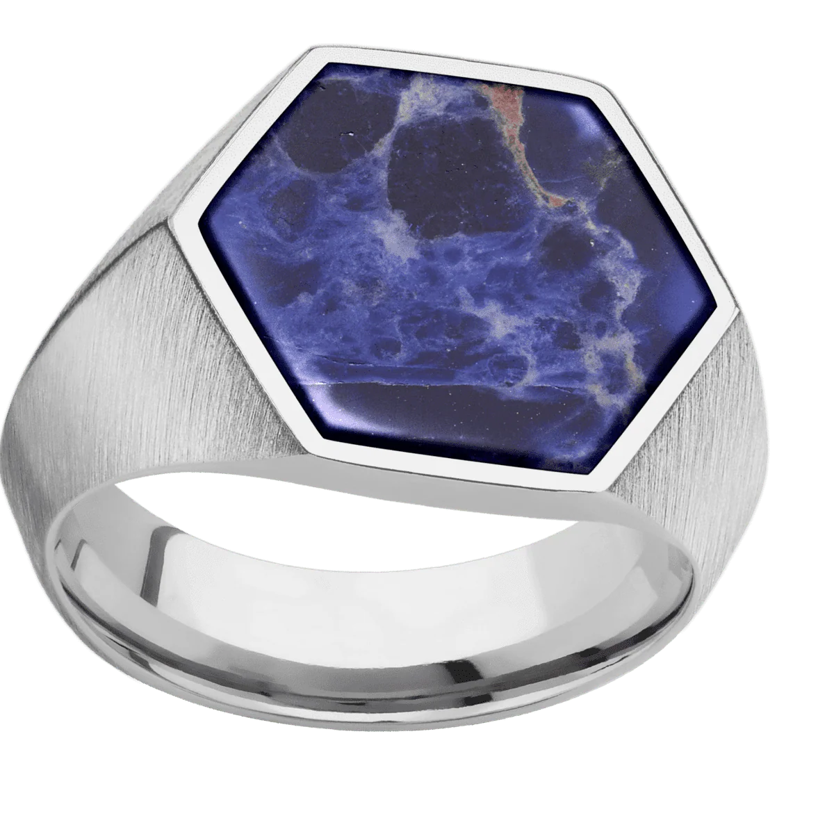 Large Hexagon signet ring (18.5x16mm) in Titanium, with a Wide style band, a Sodalite inlay. - Image 3