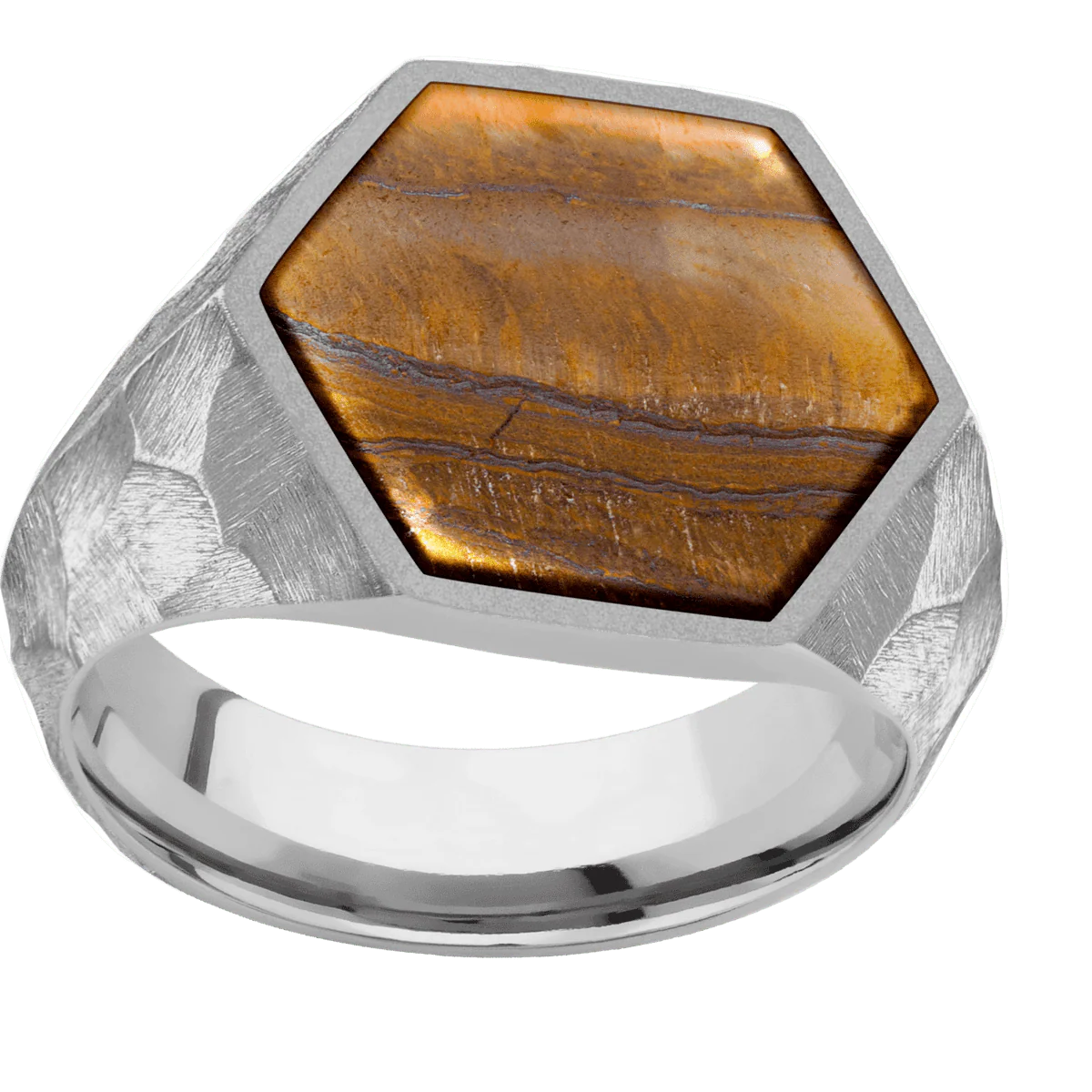Large Hexagon signet ring (18.5x16mm) in Titanium, with a Wide style band, a Tigers Eye inlay. - Image 3