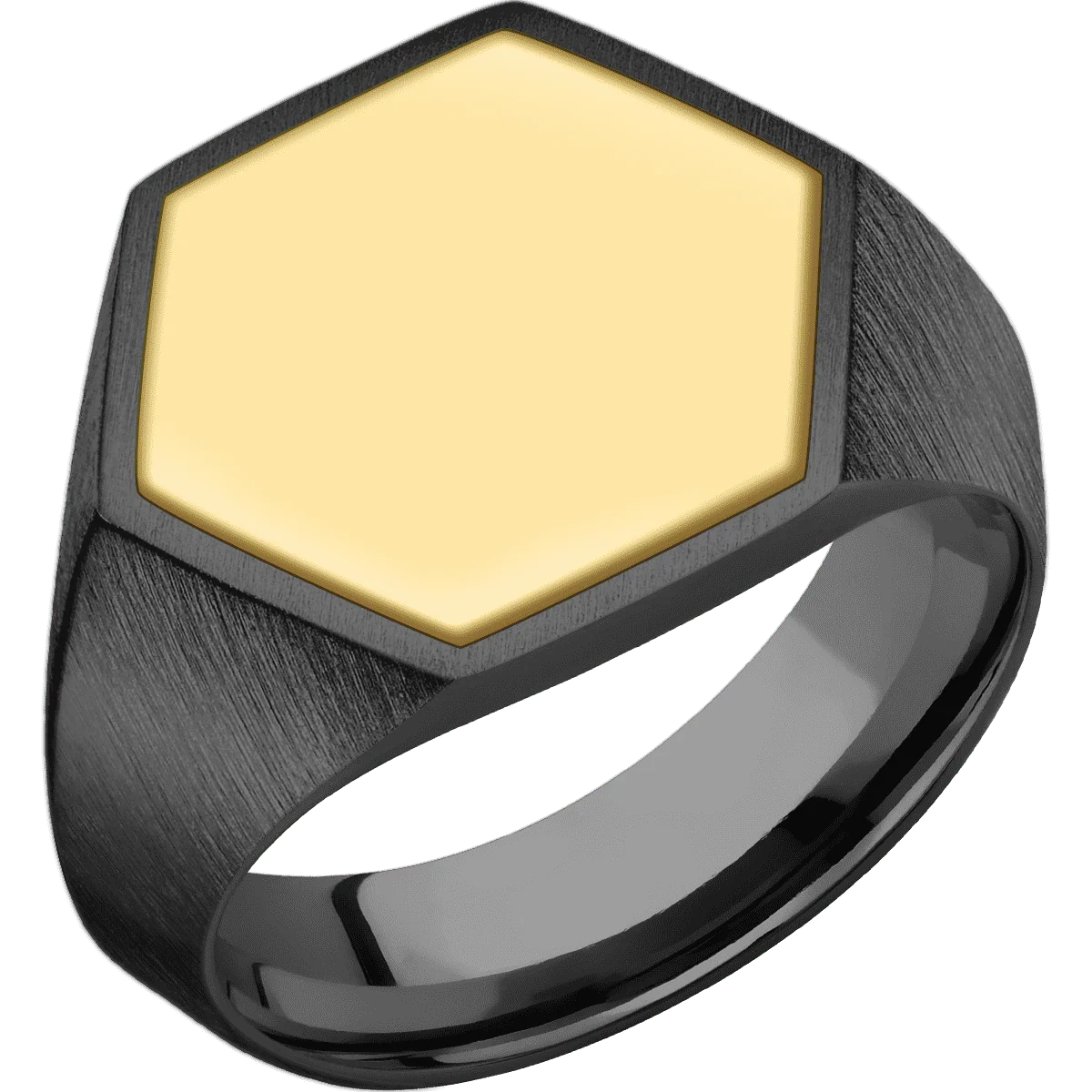 Large Hexagon signet ring (18.5x16mm) in Zirconium, with a Wide style band, a 14K Yellow Gold inlay. - Image 2