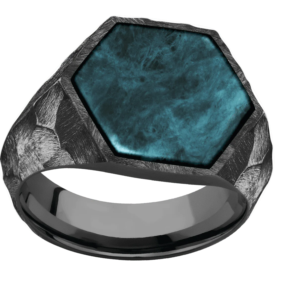 Large Hexagon signet ring (18.5x16mm) in Zirconium, with a Wide style band, a Washington Blue Jade inlay. - Image 3