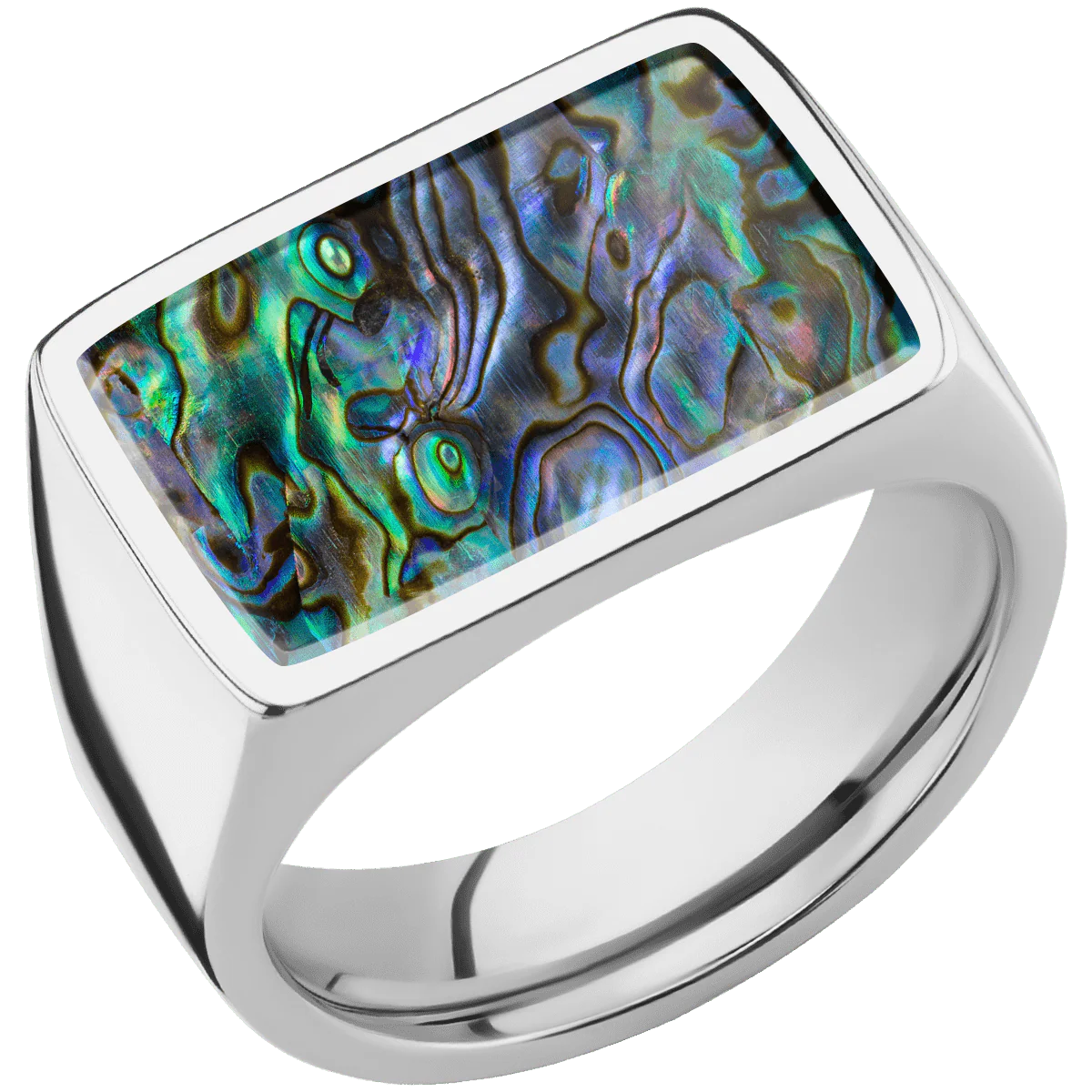 Large Horizontal Rectangle signet ring (20x14.5mm) in Palladium Silver, with a Wide style band, an Abalone inlay. - Image 2
