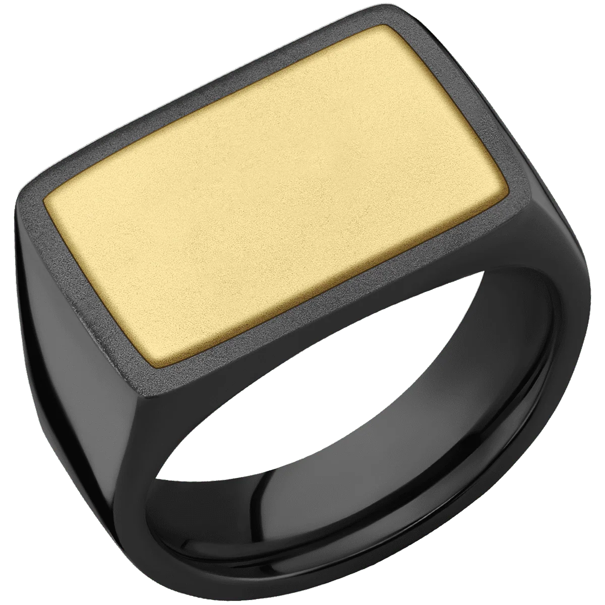 Large Horizontal Rectangle signet ring (20x14.5mm) in Zirconium, with a Wide style band, a 14K Yellow Gold inlay. - Image 2