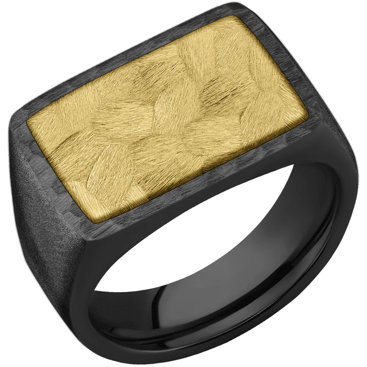 Large Horizontal Rectangle signet ring (20x14.5mm) in Zirconium, with a Wide style band, a 14K Yellow Gold inlay. - Image 2