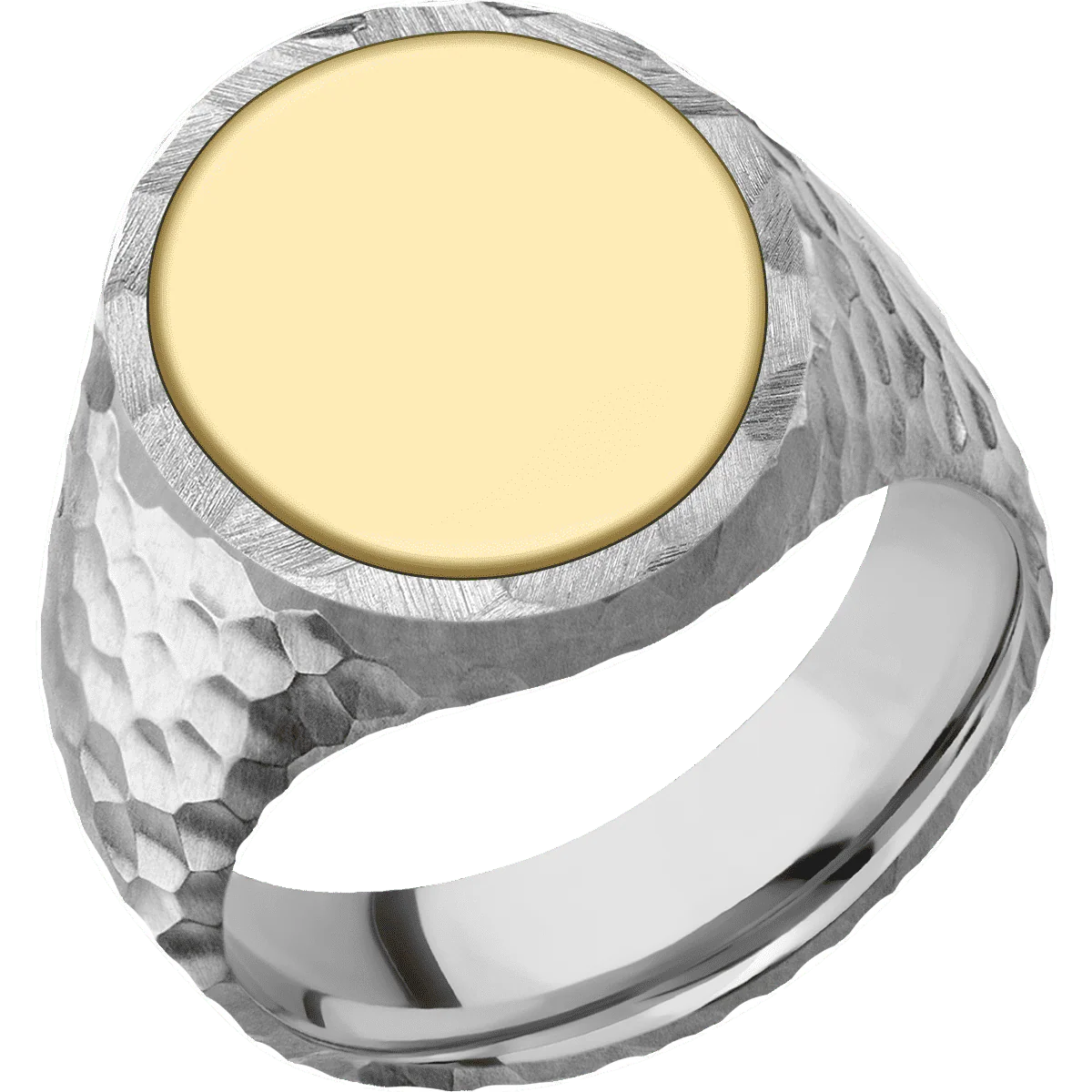 Large Oval signet ring (20x16mm) in Palladium Silver, with a Wide style band, a 14K Yellow Gold inlay. - Image 2