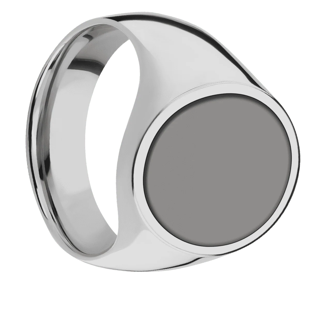 Large Oval signet ring (20x16mm) in Titanium, with a Wide style band, a Tantalum Noir inlay.