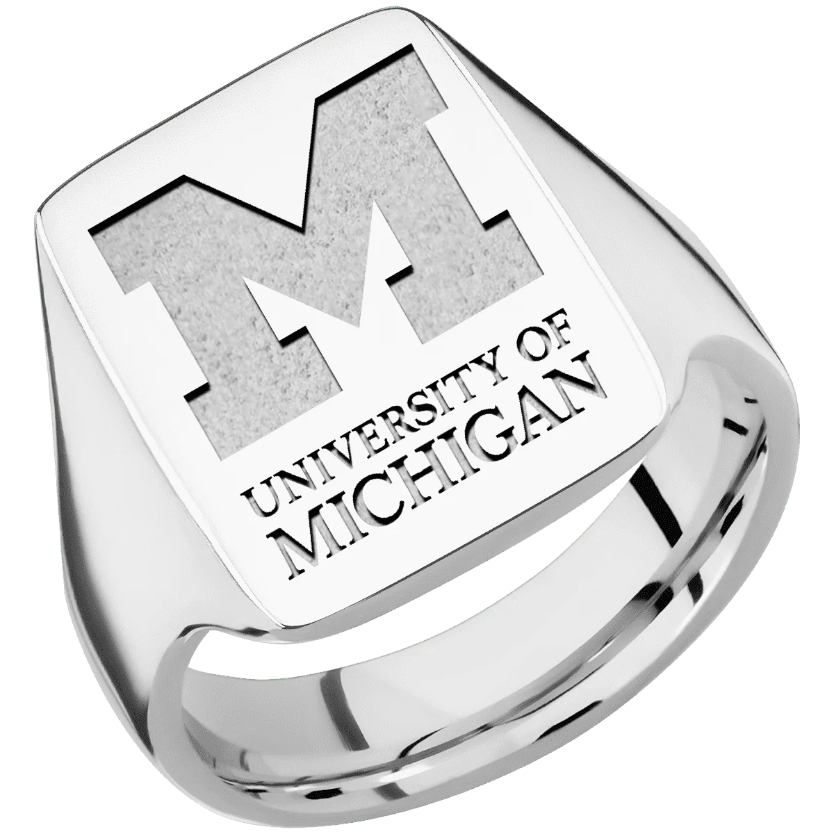 Large Rectangle signet ring (20x14.5mm) in Cobalt Chrome, with a Thin style band and a Michigan Wordmark Stacked engraving. - Image 2