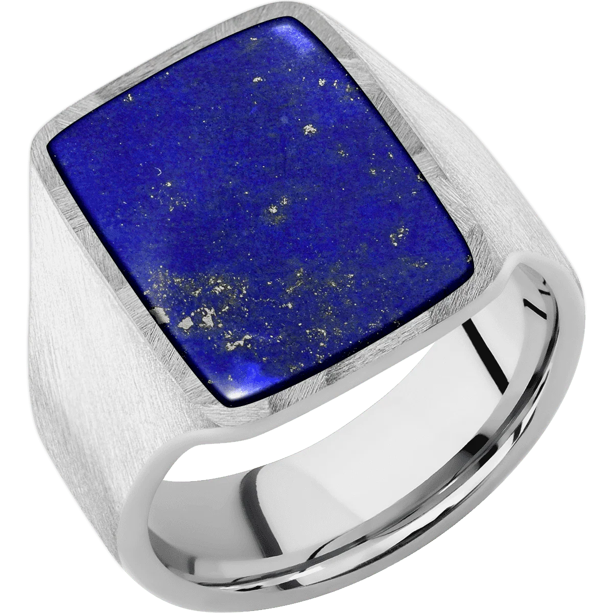 Large Rectangle signet ring (20x14.5mm) in Palladium Silver, with a Wide style band, a Lapis inlay. - Image 2
