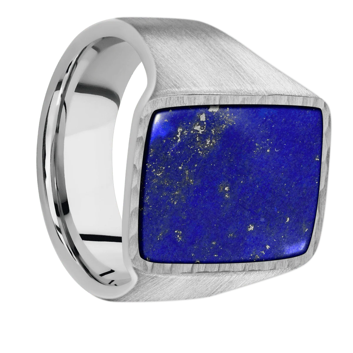 Large Rectangle signet ring (20x14.5mm) in Palladium Silver, with a Wide style band, a Lapis inlay.