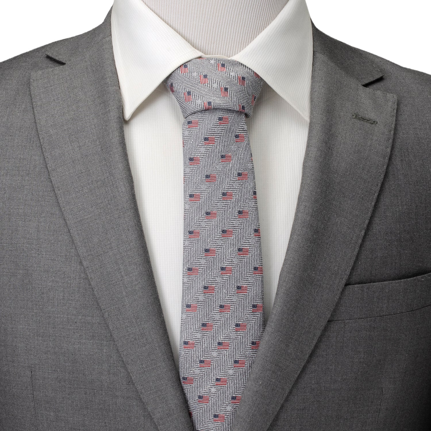 Light Gray Herringbone American Flag Men's Tie - Image 2