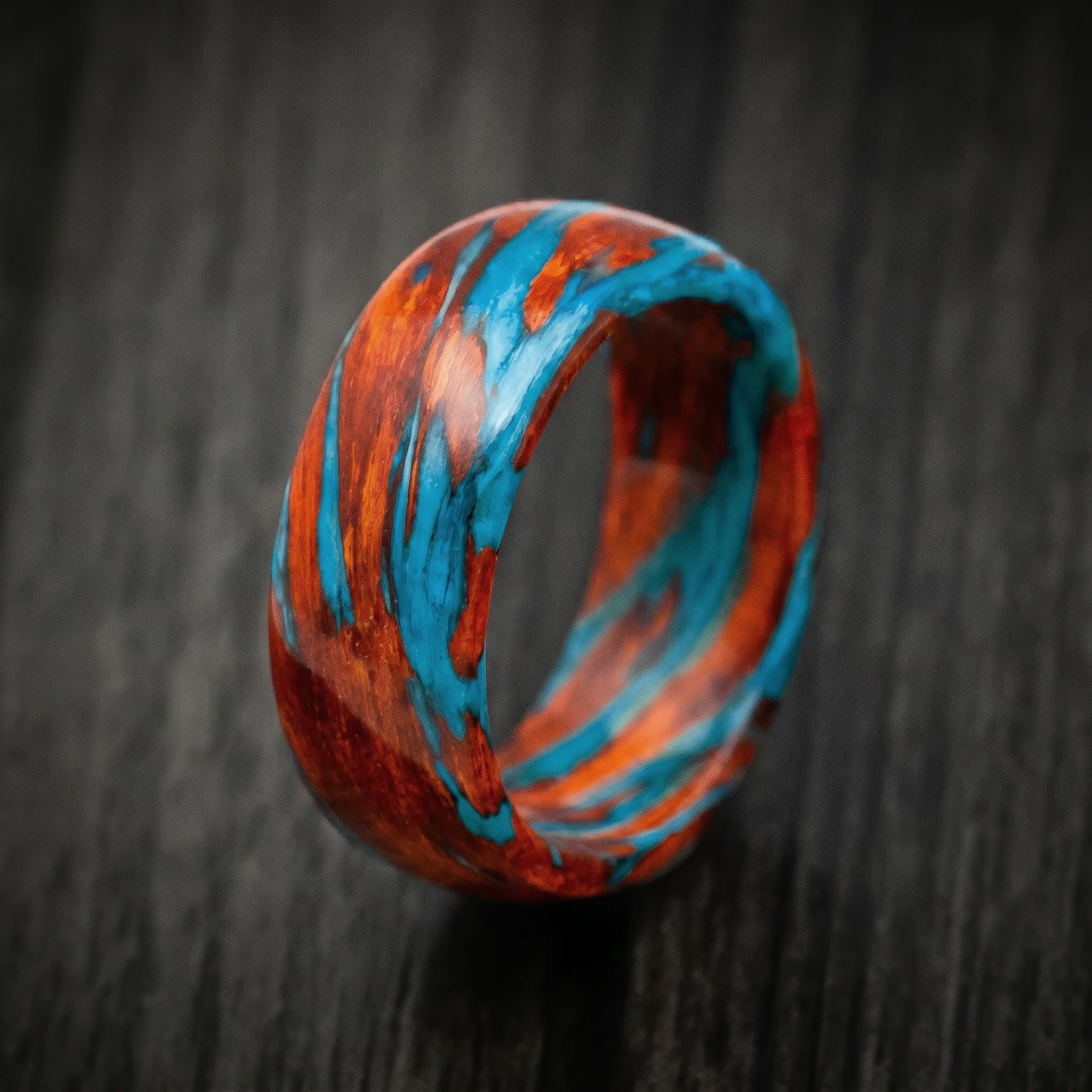 Marbled Wood with Bloodwood and Blue Maple Custom Made Men's Ring - Image 3