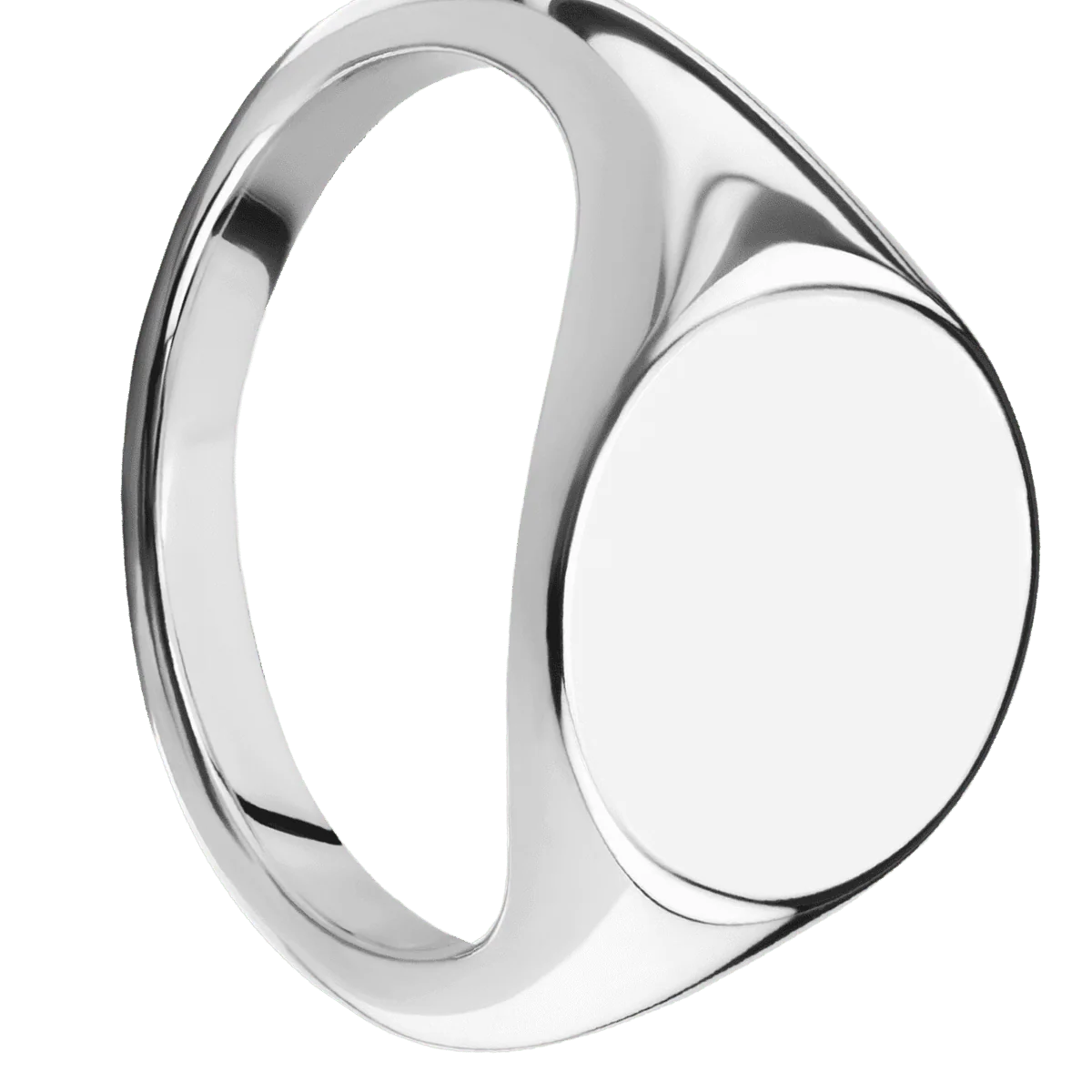 Medium Circle signet ring (14mm) in 18K White Gold, with a Thin style band.