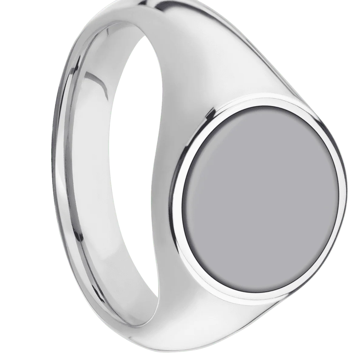 Medium Circle signet ring (14mm) in Cobalt Chrome, with a Wide style band, a Tantalum inlay.