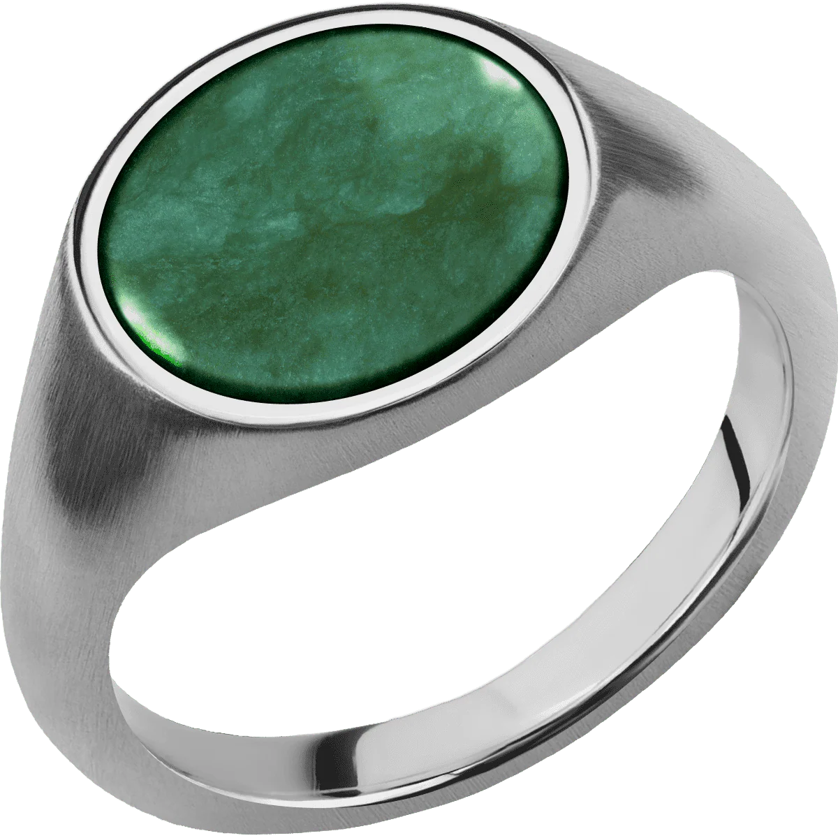 Medium Circle signet ring (14mm) in Titanium, with a Thin style band, a Washington Green Jade inlay. - Image 2