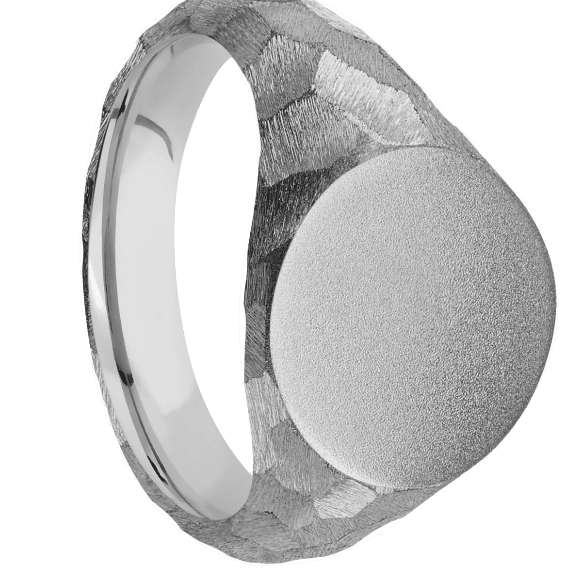 Medium Circle signet ring (14mm) in Titanium, with a Wide style band.